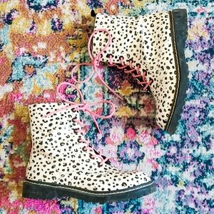 Betsey Johnson Elite Animal Print Lace Up Combat Boots